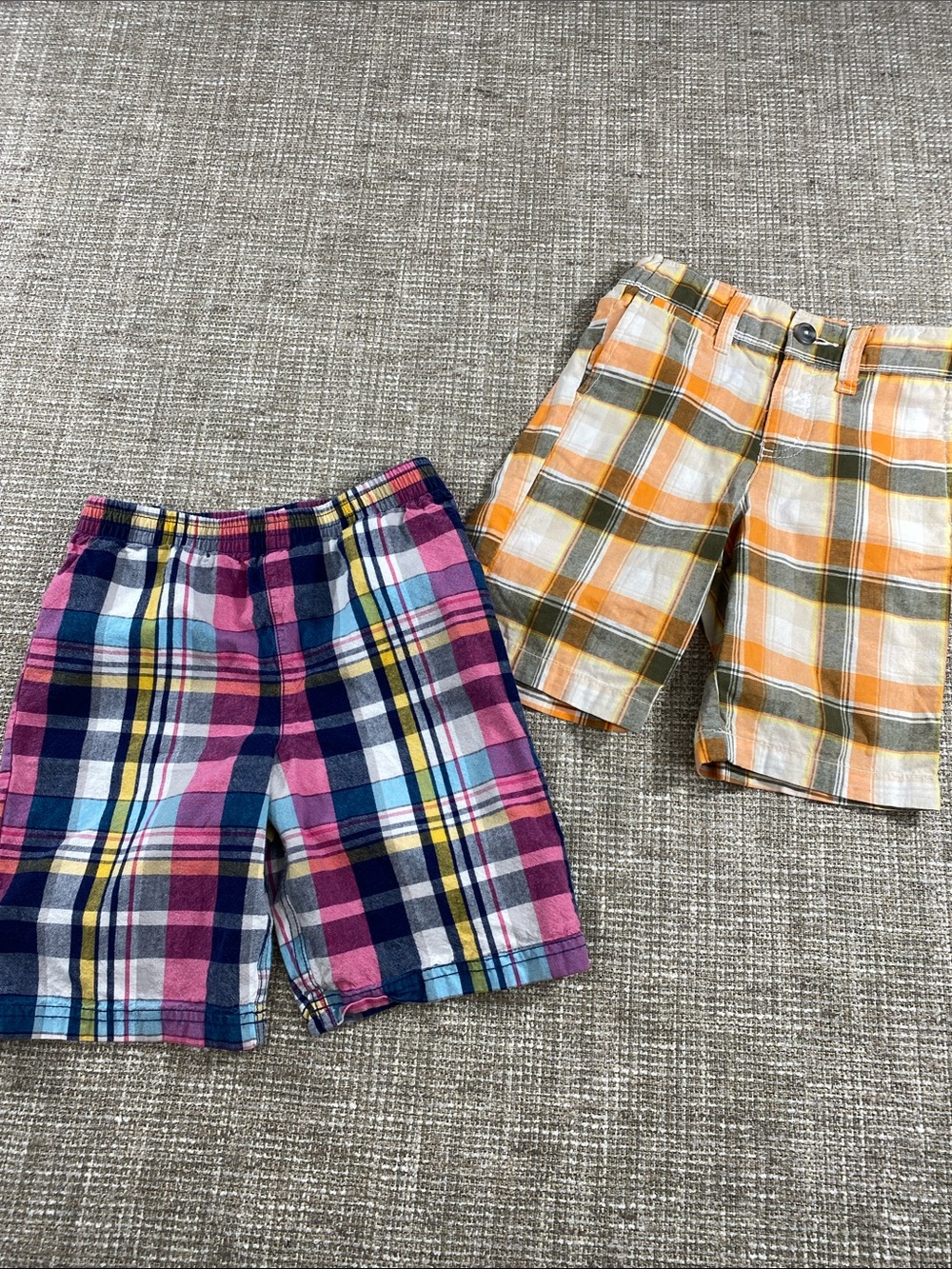 Kids Plaid Pull-On Shorts - Pink & Navy and Orange Plaid